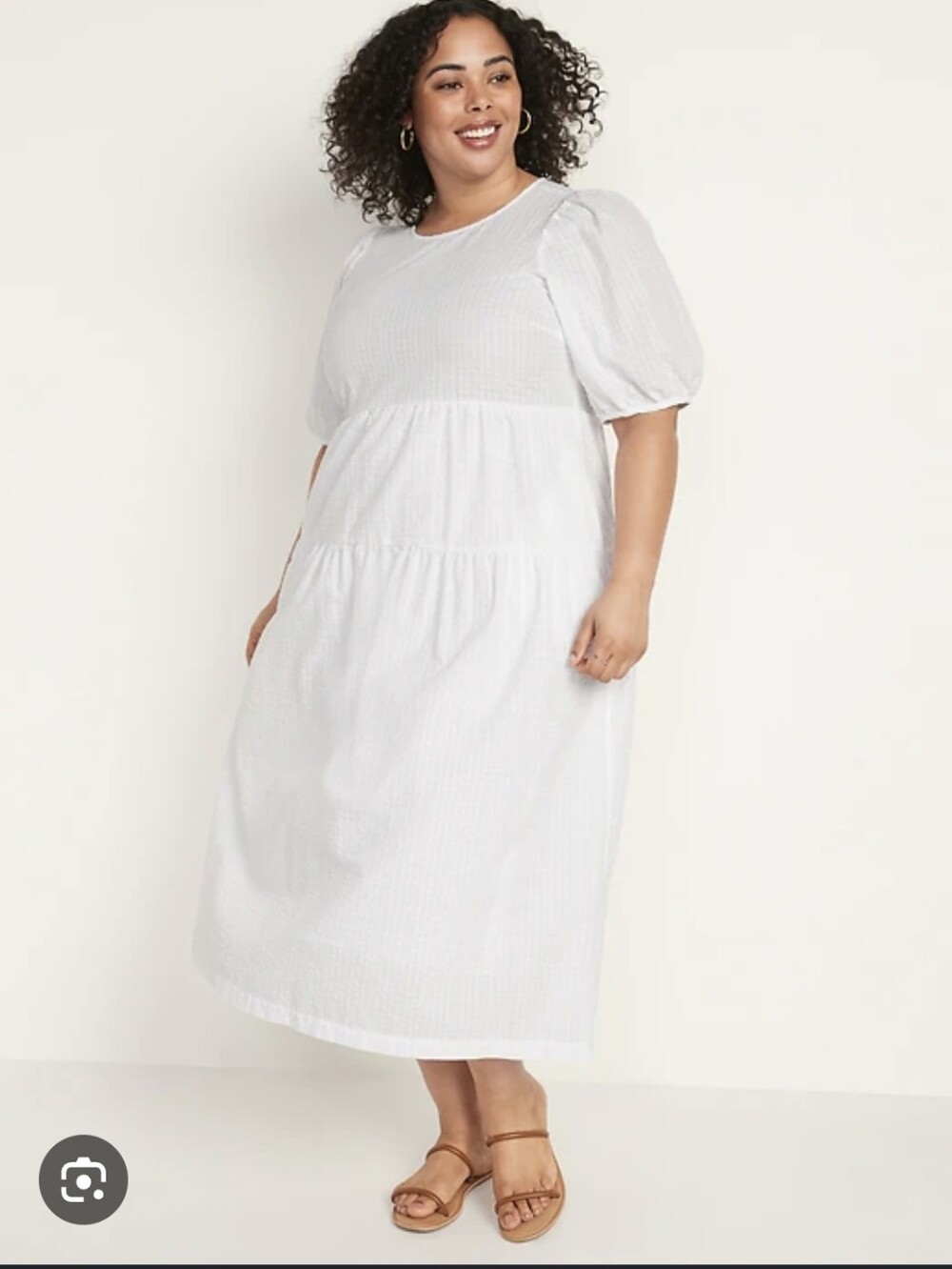 NWT Old Navy White Tiered Puff-Sleeve All-Day Midi Swing Dress